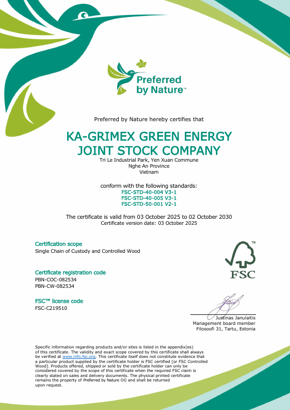 KA-GRIMEX FSC Chain of Custody and Controlled Wood certificate