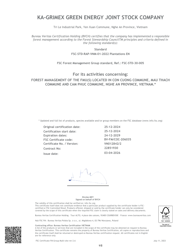 KA-GRIMEX FSC Forest Management group certificate