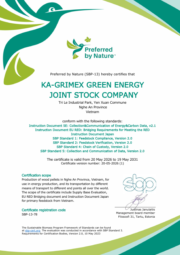 KA-GRIMEX SBP certificate SBP-13-78